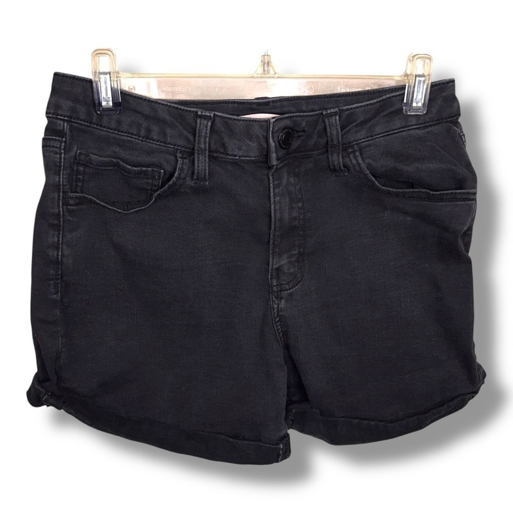 Size 11 SO Black Denim Shorts High Rise Cuffed Stretch Goth Punk